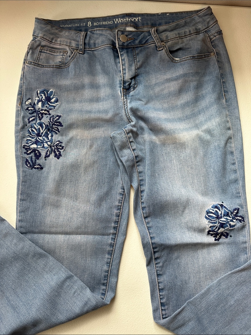 Westport Light Blue Embroidered Boyfriend Jeans